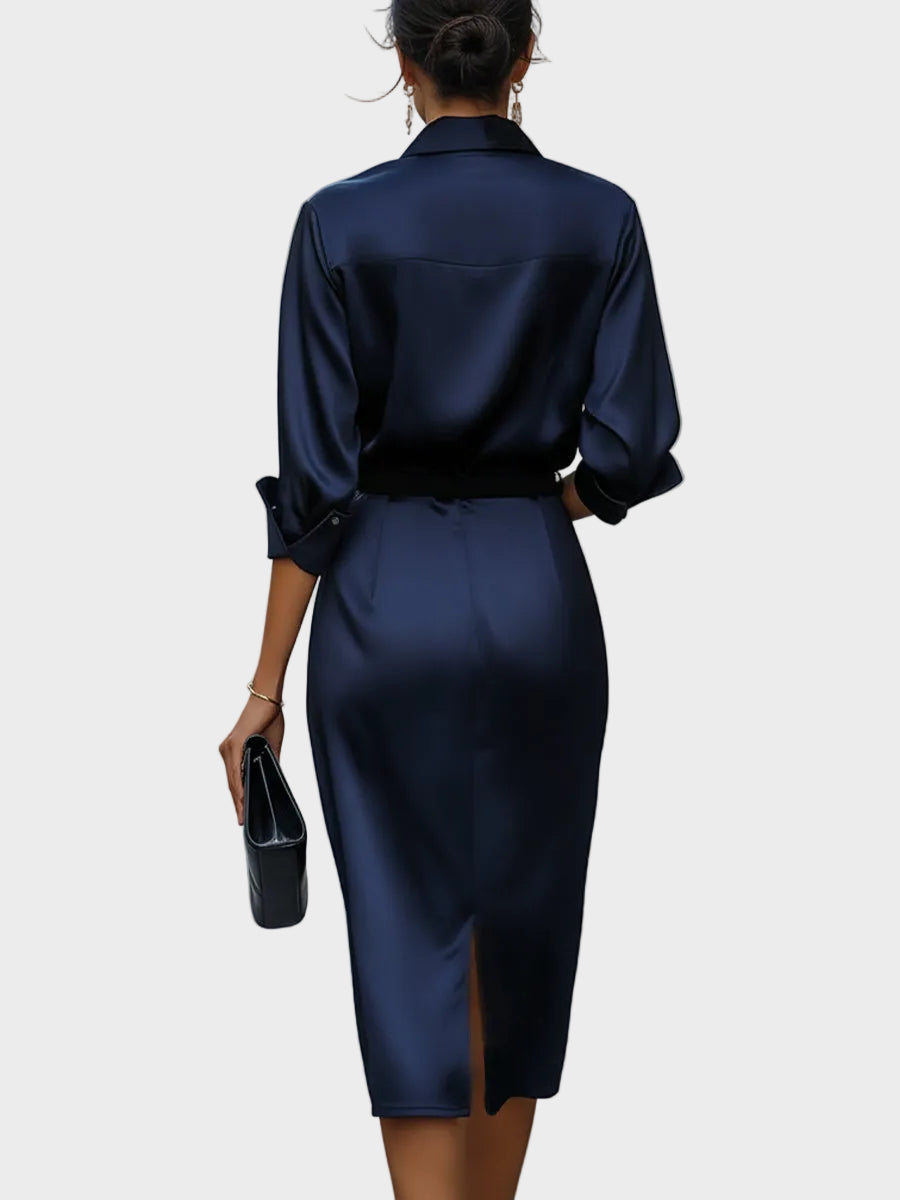 Sophia - Λαμπερό μίντι φόρεμα με ντραπέ λαιμόκοψη