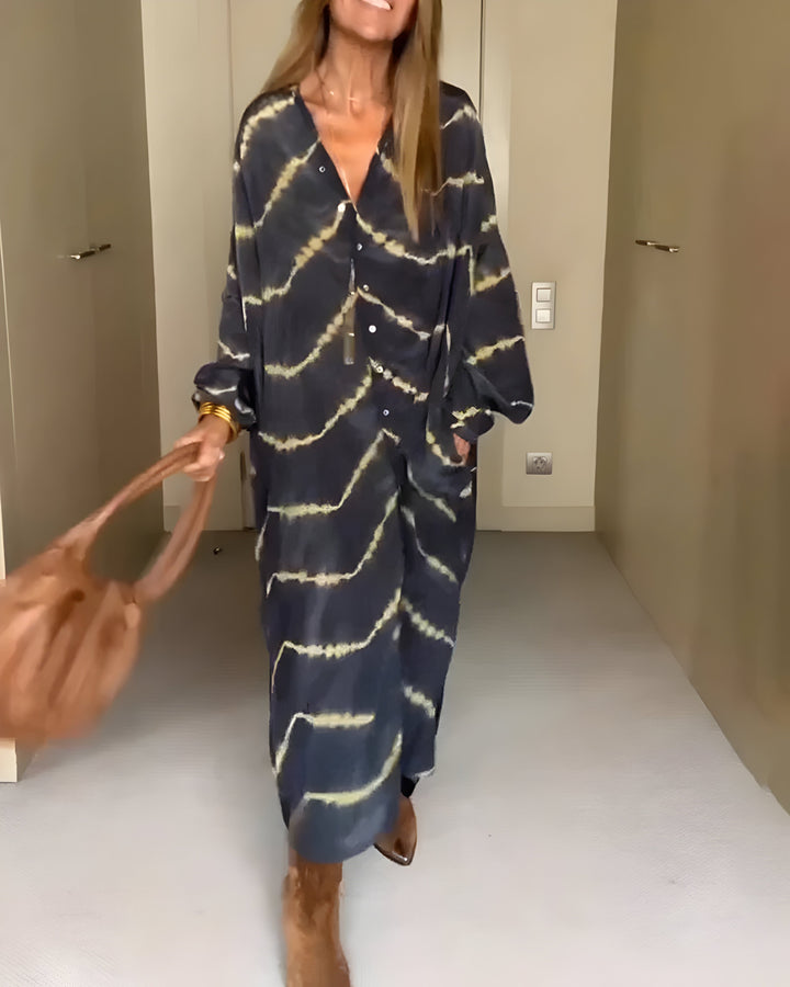 Aviyra - Boho μακρύ ριγέ φόρεμα με απαλή υφή