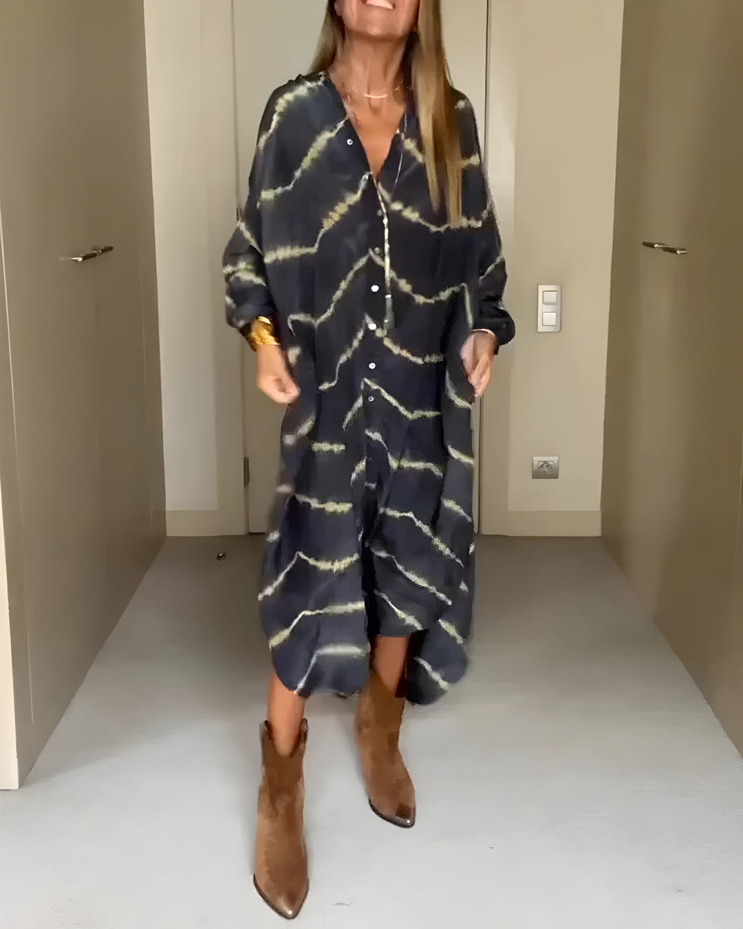 Aviyra - Boho μακρύ ριγέ φόρεμα με απαλή υφή