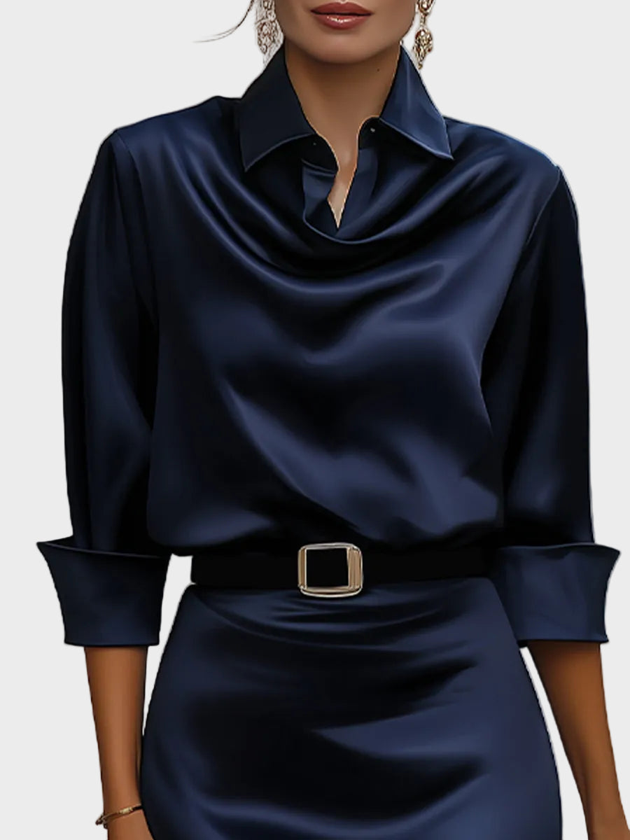 Sophia - Λαμπερό μίντι φόρεμα με ντραπέ λαιμόκοψη