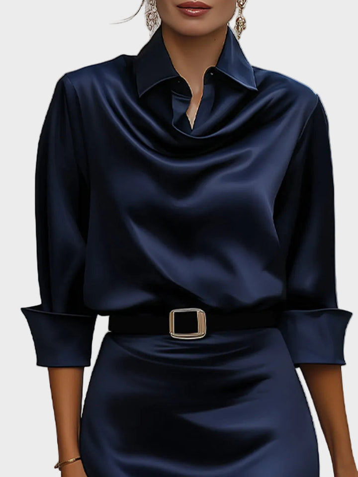 Sophia - Λαμπερό μίντι φόρεμα με ντραπέ λαιμόκοψη