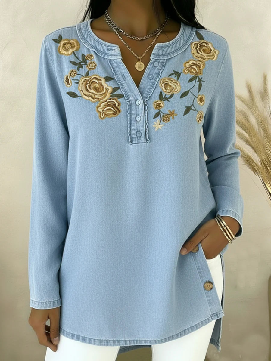 Seyla - Φλοράλ ντένιμ πουκάμισο